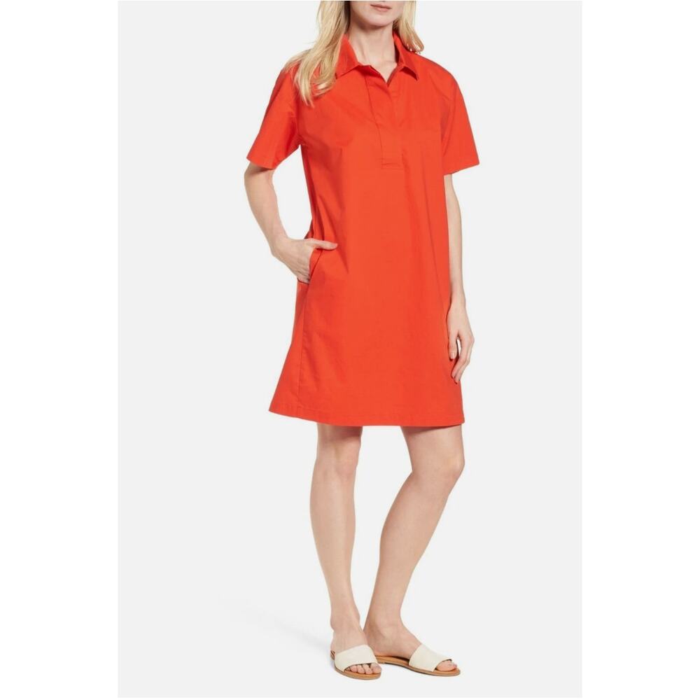 Eileen Fisher Classic Collar Dress Organic Cotton Poplin Orange Red Size 3X EUC